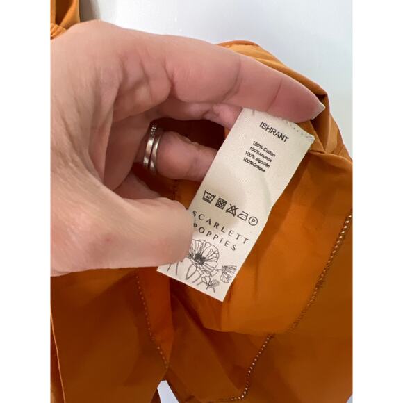 NEW Scarlett Poppies Belted Origami Yoke Tiered Ishrant Mini Dress Orange XS - Picture 5 of 7